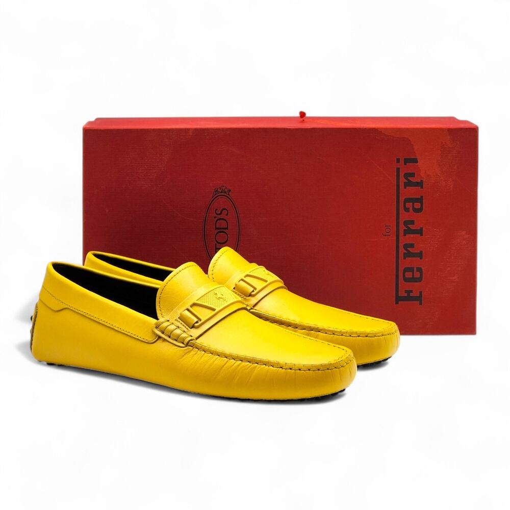 Tod’s for Ferrari Gommino Driving Leather Loafers Yellow UK 7.5 US 9 - NWB $695